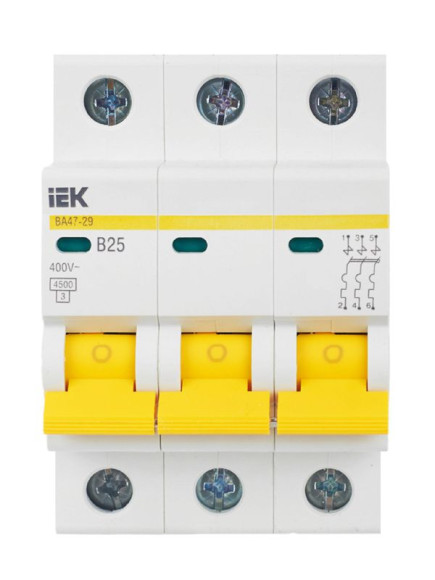 IEK KARAT Автоматический выключатель ВА47-29 3P B 25А 4,5кА IEK, MVA20-3-025-B