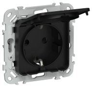 FLITE Розетка с заземлением с защитными шторками и крышкой 16А IP44 РСшкр11-0-44-ФлЧ черный IEK, FI-R16-16-44-K02