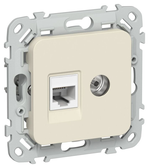 IEK FLITE Розетка 2-местная RJ45/TV категория 5Е UTP РКТВ5е-2-0-ФлСл сливочный IEK, FI-AK22-1-K86