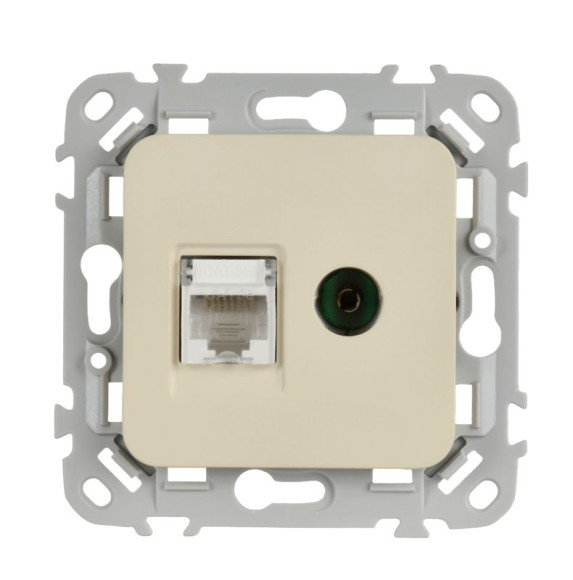 IEK FLITE Розетка 2-местная RJ45/TV категория 5Е UTP РКТВ5е-2-0-ФлСл сливочный IEK, FI-AK22-1-K86