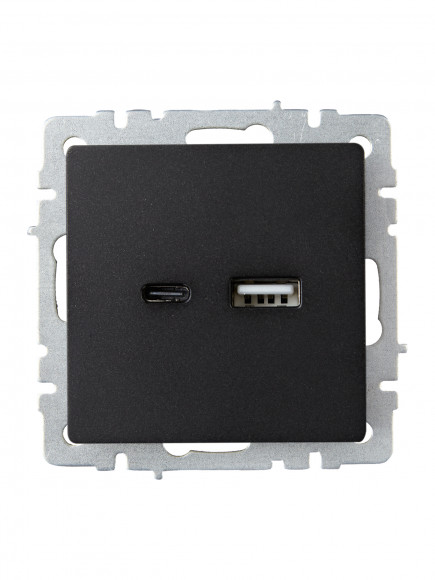 IEK BRITE Розетка USB A+C 18Вт РЮ11-1-БрЧ черный IEK, BR-U22-018-K02