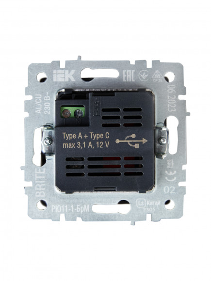 IEK BRITE Розетка USB A+C 18Вт РЮ11-1-БрЧ черный IEK, BR-U22-018-K02