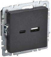 BRITE Розетка USB A+C 18Вт РЮ11-1-БрЧ черный IEK, BR-U22-018-K02