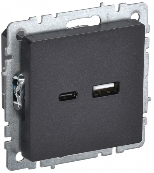 IEK BRITE Розетка USB A+C 18Вт РЮ11-1-БрЧ черный IEK, BR-U22-018-K02