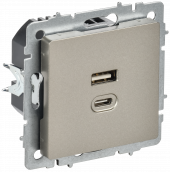 BRITE Розетка USB A+C 45Вт высокоскоростная зарядка РЮ11-2-БрШ шампань , BR-U22-045-K37