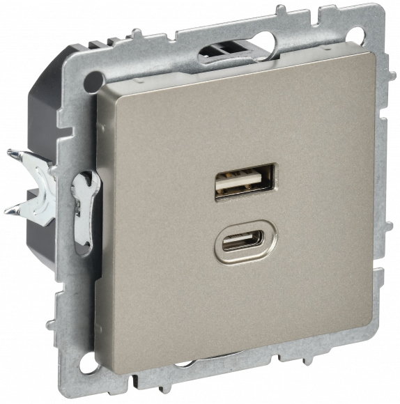 IEK BRITE Розетка USB A+C 45Вт высокоскоростная зарядка РЮ11-2-БрШ шампань , BR-U22-045-K37