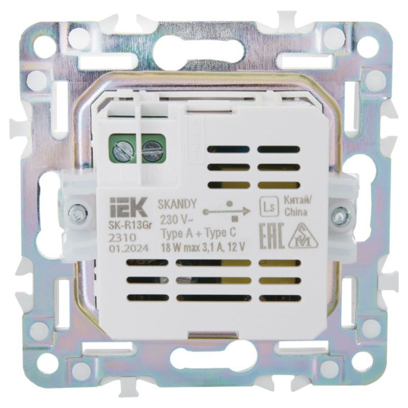 IEK SKANDY Розетка USB A+C 18Вт SK-R13Gr серый , SK-U22-018-K03