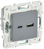 SKANDY Розетка USB A+C 18Вт SK-R13Gr серый , SK-U22-018-K03