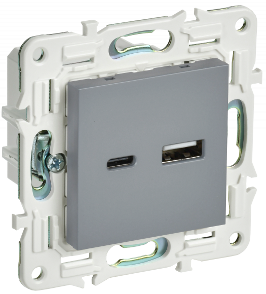 IEK SKANDY Розетка USB A+C 18Вт SK-R13Gr серый IEK, SK-U22-018-K03