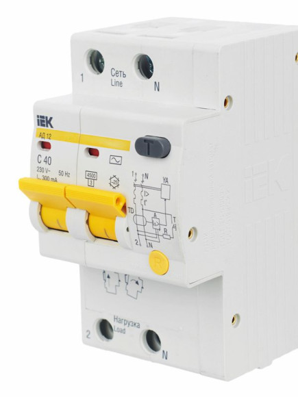 IEK KARAT Дифференциальный автомат АД12 2P 40А 300мА тип AC IEK, MAD10-2-040-C-300