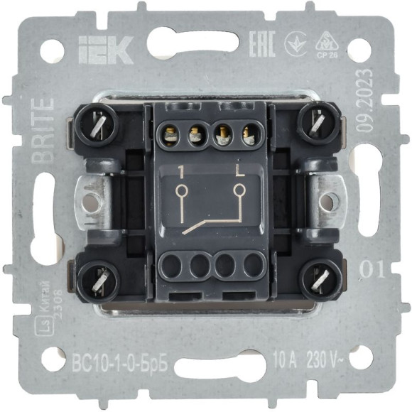 IEK BRITE Выключатель 1-клавишный 10А ВС10-1-0-БрБ белый, BR-V10-0-10-K01-PRO