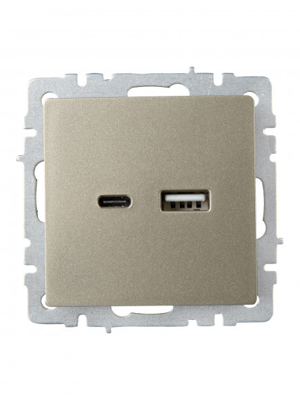 IEK BRITE Розетка USB A+C 18Вт РЮ11-1-БрШ шампань IEK, BR-U22-018-K37