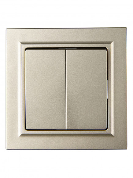 IEK BRITE Выключатель 2-клавишный 10А в сборе ВСР10-2-0-БрШ шампань , BR-V20-0-10-K37-F