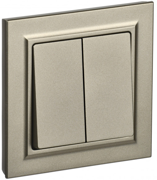 IEK BRITE Выключатель 2-клавишный 10А в сборе ВСР10-2-0-БрШ шампань IEK, BR-V20-0-10-K37-F