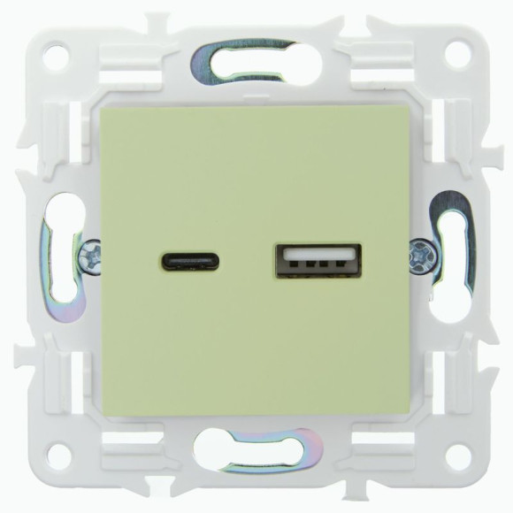 IEK SKANDY Розетка USB A+C 18Вт SK-R13G мятный , SK-U22-018-K06