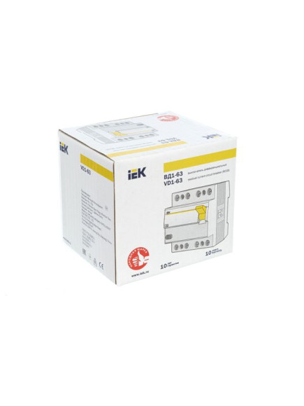 IEK Выключатель дифференциальный (УЗО) ВД1-63 4Р 40А 30мА IEK, MDV10-4-040-030