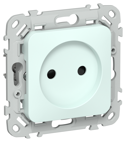 IEK FLITE Розетка без заземления с защитными шторками безвинтовое крепление 10А РСш01-1-ФлХЛ холодный лед IEK, FI-R13-10-1-K94