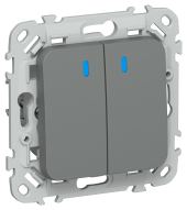 FLITE Выключатель 2-клавишный кнопочный с индикацией 10А ВС12-2-1-ФлМА мокрый асфальт IEK, FI-V24-1-10-1-K80