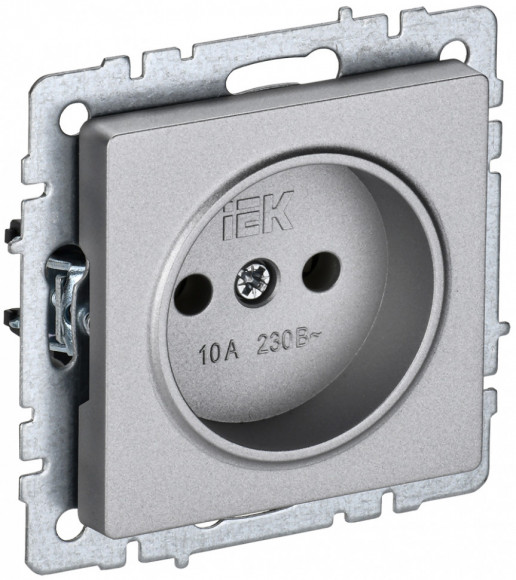 IEK BRITE Розетка 1-местная без заземления без защитных шторок 10А РС10-1-0-БрА алюминий IEK, BR-R10-10-K47