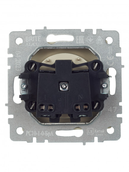 IEK BRITE Розетка 1-местная без заземления без защитных шторок 10А РС10-1-0-БрА алюминий , BR-R10-10-K47