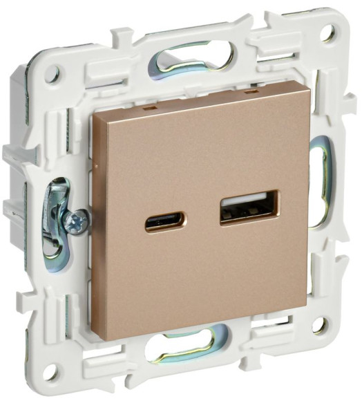 IEK SKANDY Розетка USB A+C 18Вт SK-R13Sa песочный , SK-U22-018-K98