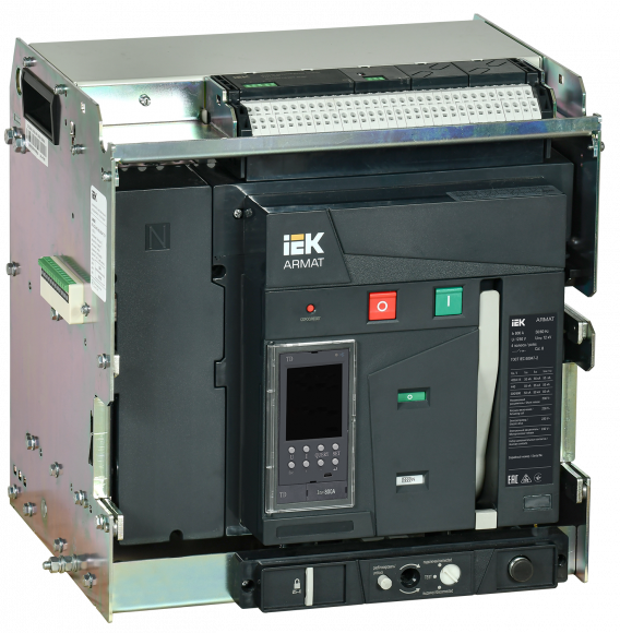IEK ARMAT AR-A2C TD08 4P W HR/VR Выключатель автоматический воздушный 55кА расцепитель TD 800А 4P выдвижной с аксессуарами ~220-240В: реле отключения, реле включения, моторный привод IEK, AR-ACB-4VA-055-0800A-TDCF