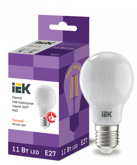 IEK Лампа светодиодная A60 груша матовая 11Вт 230В 3000К E27 серия 360° IEK, LLF-A60-11-230-30-E27-FR
