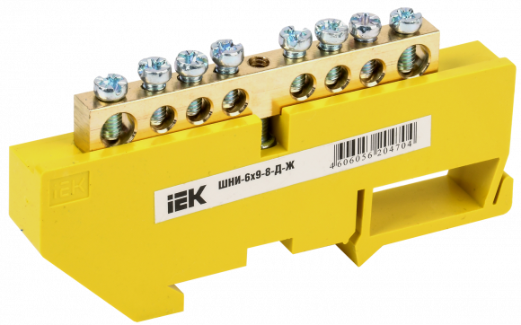 IEK Шина PE "земля" на DIN-изол ШНИ-6х9-8-Д-Ж IEK, YNN10-69-8D-K05