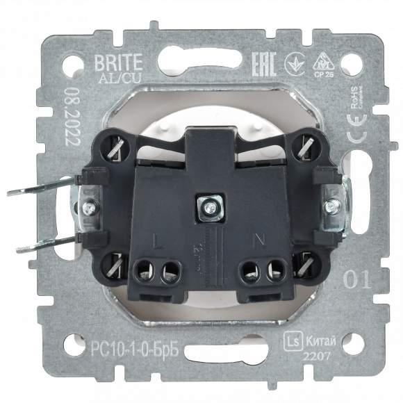 IEK BRITE Розетка 1-местная без заземления без защитных шторок 10А РС10-1-0-БрБ белый , BR-R10-10-K01