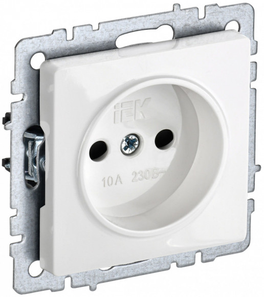 IEK BRITE Розетка 1-местная без заземления без защитных шторок 10А РС10-1-0-БрБ белый IEK, BR-R10-10-K01