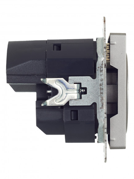 IEK BRITE Розетка 1-местная с заземлением с защитными шторками 16А с USB A+A 5В 3,1А РЮш10-2-БрС сталь , BR-R14-16-U21-D31-K46