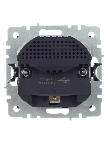 IEK BRITE Розетка 1-местная с заземлением с защитными шторками 16А с USB A+A 5В 3,1А РЮш10-2-БрС сталь , BR-R14-16-U21-D31-K46