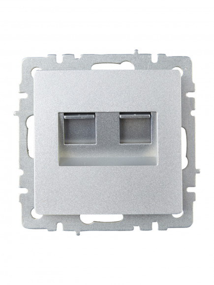 IEK BRITE Розетка компьютерная двойная RJ45 кат.6 РК11-2-БрА алюминий , BR-K20-2-K47