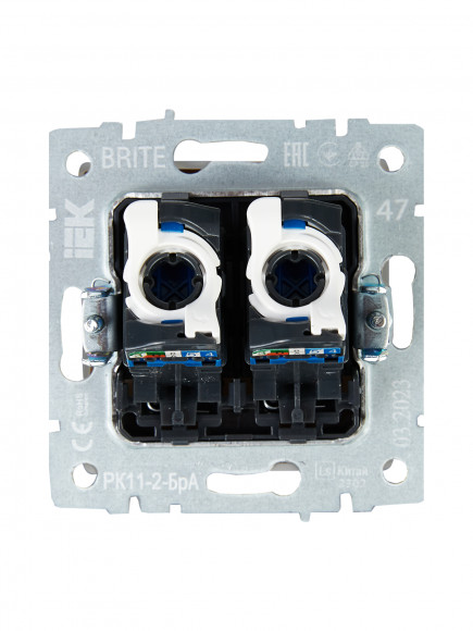 IEK BRITE Розетка компьютерная двойная RJ45 кат.6 РК11-2-БрА алюминий , BR-K20-2-K47
