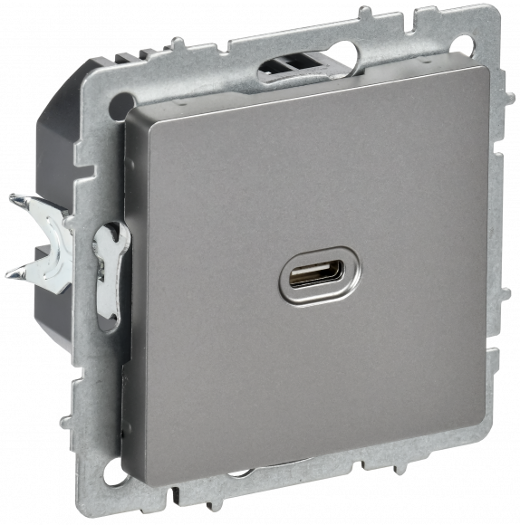 IEK BRITE Розетка USB C 65Вт высокоскоростная зарядка РЮ12-1-БрС сталь , BR-U13-065-K46