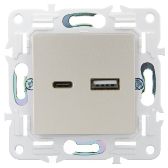 IEK SKANDY Розетка USB A+C 18Вт SK-R13Sh шампань , SK-U22-018-K37