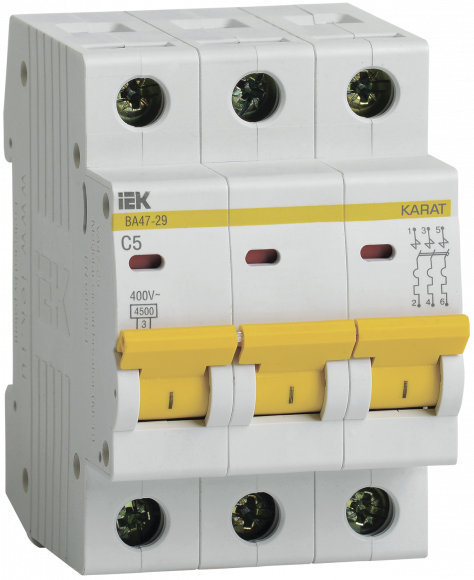 IEK KARAT Автоматический выключатель ВА47-29 3P C 5А 4,5кА IEK, MVA20-3-005-C