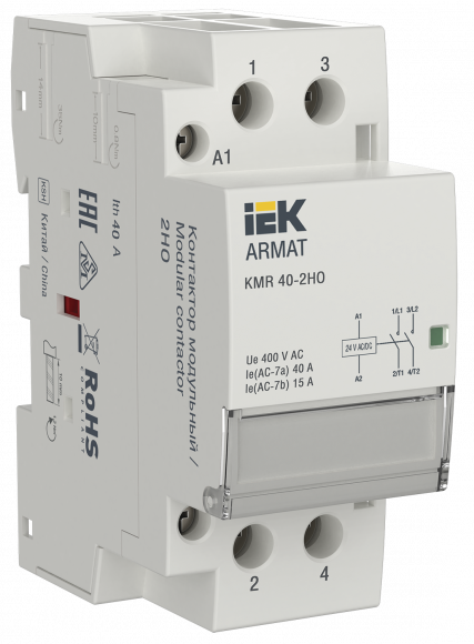 IEK ARMAT Контактор модульный KMR 40А 24В AC/DC 2НО IEK, AR-KMR20-040-20-024
