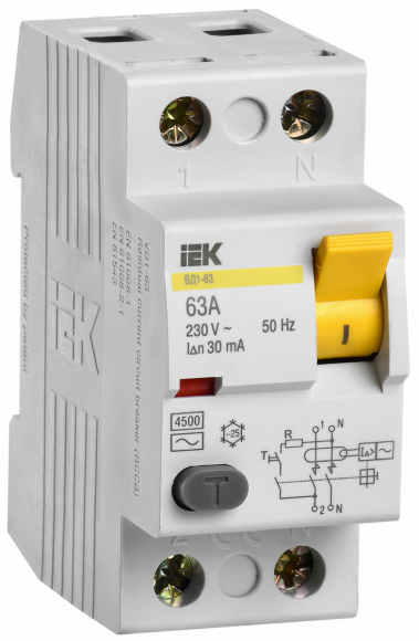 IEK Выключатель дифференциальный (УЗО) ВД1-63 2Р 63А 30мА IEK, MDV10-2-063-030