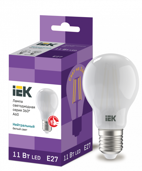 IEK Лампа светодиодная A60 груша матовая 11Вт 230В 4000К E27 серия 360° IEK, LLF-A60-11-230-40-E27-FR