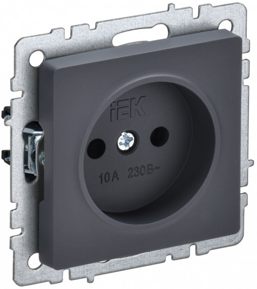 IEK BRITE Розетка 1-местная без заземления без защитных шторок 10А РС10-1-0-БрГ графит IEK, BR-R10-10-K53