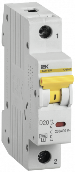 IEK KARAT Автоматический выключатель ВА47-60M 1P D 20А 6кА IEK, MVA31-1-020-D
