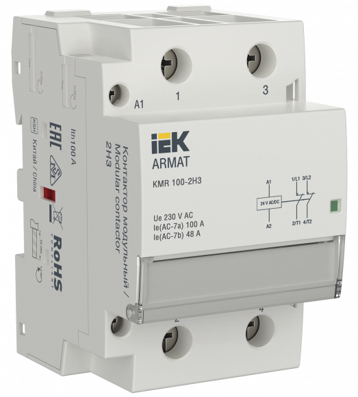 IEK ARMAT Контактор модульный KMR 100А 24В AC/DC 2НЗ IEK, AR-KMR20-100-02-024
