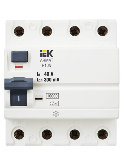 IEK ARMAT Выключатель дифференциального тока R10N 4P 40А 300мА тип A IEK, AR-R10N-4-040A300