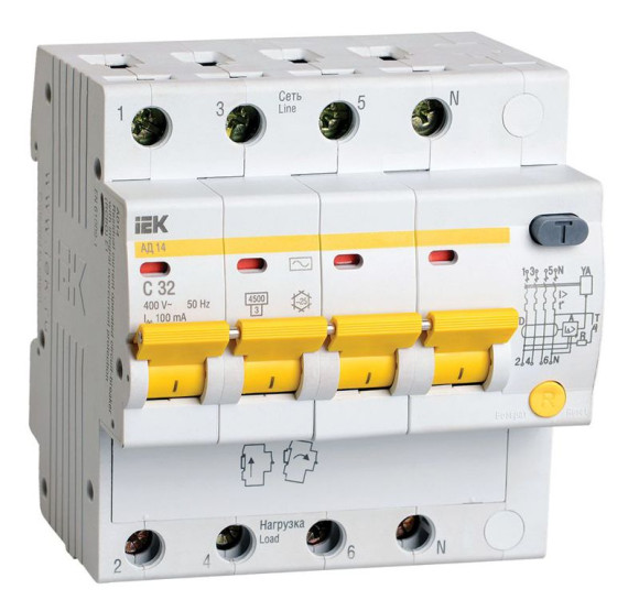 IEK KARAT Дифференциальный автомат АД14 4P 32А 100мА тип AC IEK, MAD10-4-032-C-100