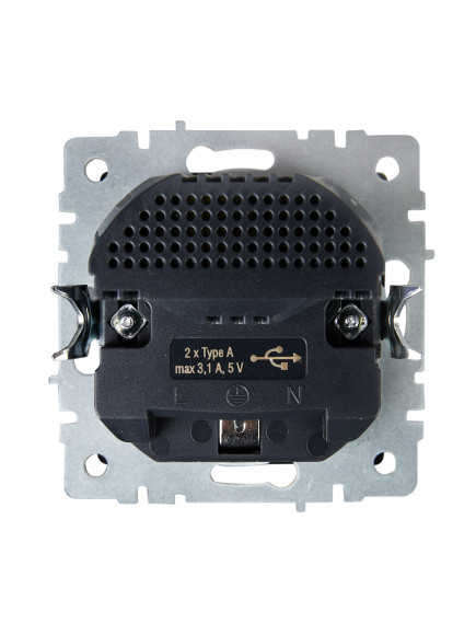 IEK BRITE Розетка 1-местная с заземлением с защитными шторками 16А с USB A+A 5В 3,1А РЮш10-2-БрЧ черный , BR-R14-16-U21-D31-K02