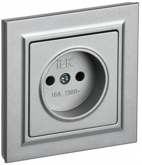 IEK BRITE Розетка 1-местная без заземления без защитных шторок 10А в сб. РСР10-1-0-БрА алюминий IEK, BR-R10-10-K47-F