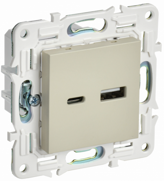 IEK SKANDY Розетка USB A+C 3,1А SK-R14B бежевый IEK, SK-U22-D31-K10