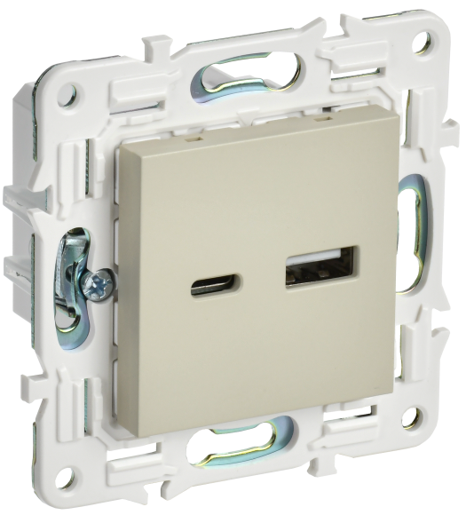 IEK SKANDY Розетка USB A+C 3,1А SK-R14B бежевый , SK-U22-D31-K10