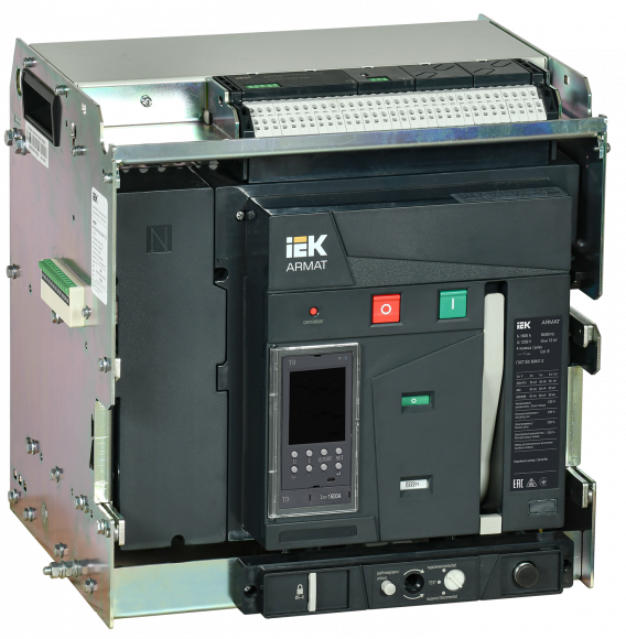 IEK ARMAT AR-A2C TD16 4P W HR/VR Выключатель автоматический воздушный 55кА расцепитель TD 1600А 4P выдвижной с аксессуарами ~220-240В: реле отключения, реле включения, моторный привод IEK, AR-ACB-4VA-055-1600A-TDCF